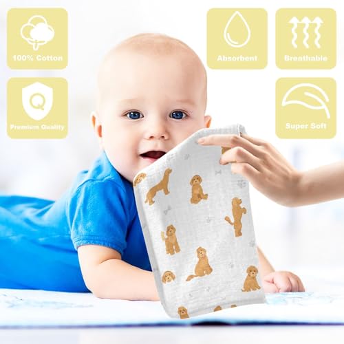 Image of vvfelixl Baby Cotton Washcloths Labradoodle Dog Infants Bath Towel for Unisex Puppy Face Towels for Newborn, Natural Baby Wipes Delicate Skin, 11.8 X 11.8 inch, one sizex3
