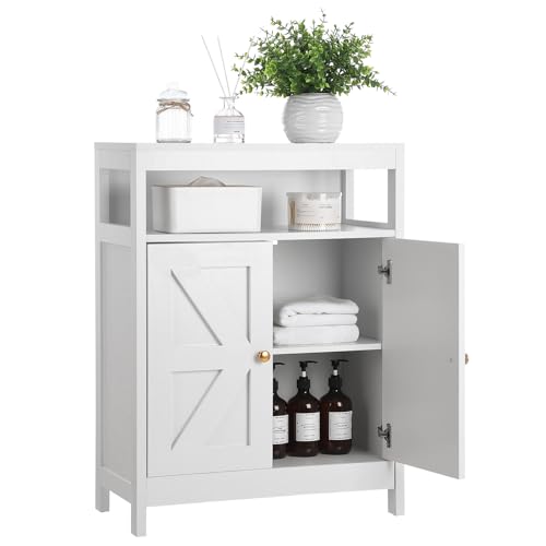 GAOMON Bathroom Floor Cabinet Wooden Storage Organizer with 2 Doors, Free-Standing Cupboard for Kitchen/Living Room/Bathroom Use, White