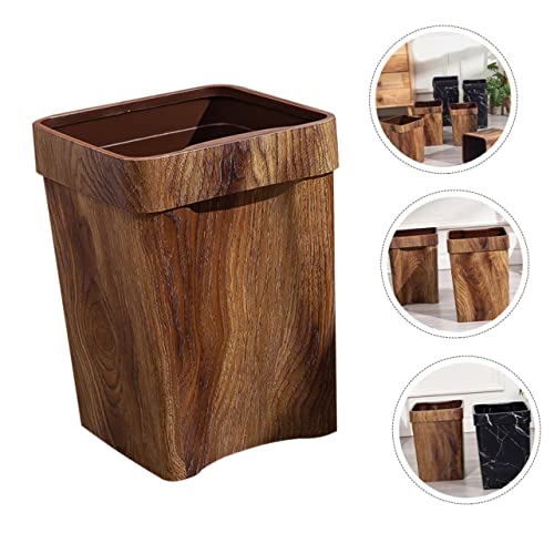 Caneca de basura rectangular con diseño madera para hogar miniatura 5