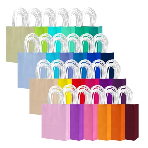 qiqee 24PCS Mini Gift Bag with Handles Bulk 4.5x2.5x6 Gift Bags 24 Colors Bags Multiple Uses