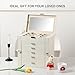 Frebeauty Large Jewelry Box,6-Tier PU Leather Jewelry Organizer,Multi-functional Storage Case with Mirror,Accessories Holder with 5 Drawers for Necklace Bracelets Watches(Pearl White)