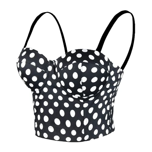 ELLACCI Polka Dot Print Bustier Crop Top Sexy Damen Korsett Top BH Schwarz - Schwarz - Large Cover