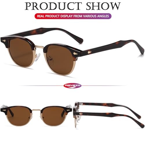 AIEYEZO Polarized Sunglasses for Men Women Classic Semi-Rimless Frame Sun Glasses Fashion Retro Designer Shades (Tortoise/Brown)4