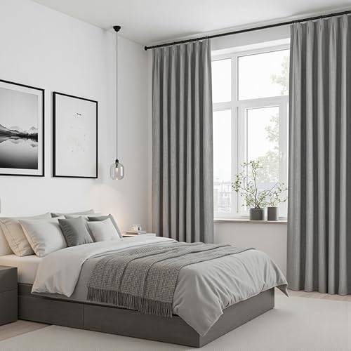 Image of MYSKY HOME Dark Grey Blackout Curtains 102 inches Long Pinch Pleated Curtains for Living Room Bedroom 100% Room Darkening Black Out Window Drapes with Hooks Back Tab, 40 inch Wide per Panel, 2 Pieces