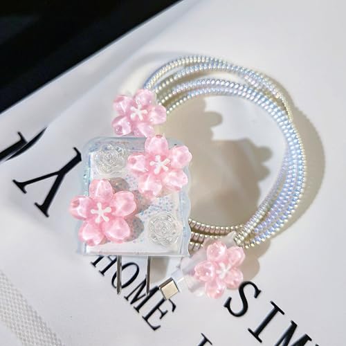 Protector de cable de carga iPhone 20W con funda Sakura 3D rosa para iPad 5