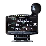 LUFI X1 英語版 OBD 車HUDヘッドアップディスプレイ 最大38種類のデータを表示 多機能デジタルメーターター 車載ターボ計 車用タコメーター 排気温度計 水温計 油温計 油圧計 燃料レベル AFR RPM EXT T. 電圧表示 警告灯付き (警告灯付きLUFIメーター)