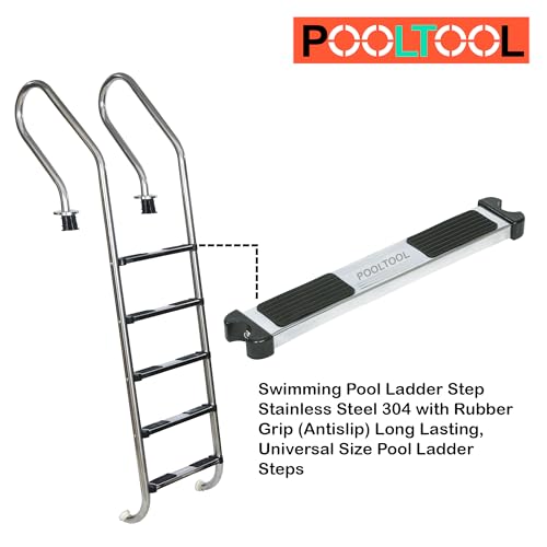 Image of POOLTOOL Swimming Pool Ladder 3 Steps, Replacement Ladder Step Stainless Steel 304 with Rubber Grip (Antislip) Long Lasting, Universal Size, SS 3 Pcs /Set