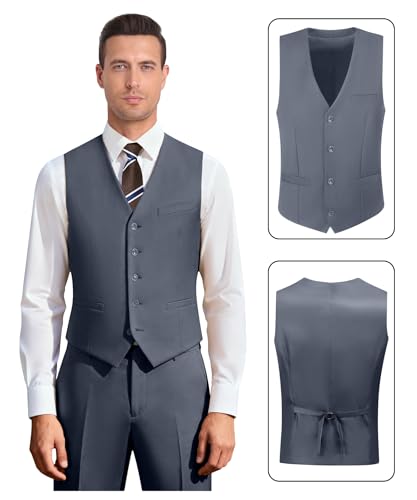 Image of Men's 3 Piece Slim Fit Suit Set, Two Button Blazer Solid Jacket Vest Pants Wedding Business Suit