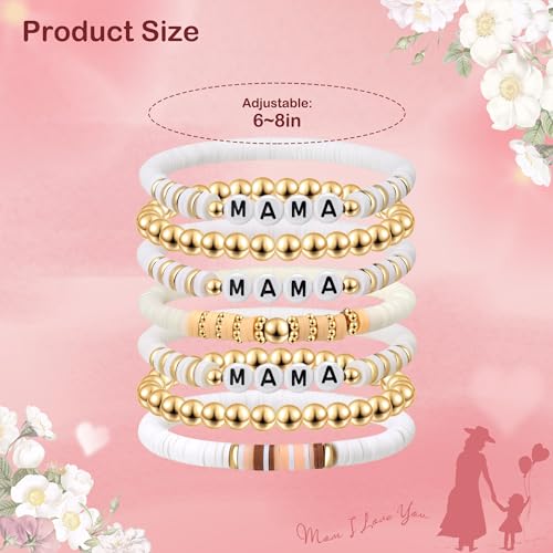Joyline Mom Gifts for Mama and Daughter Mama Bracelets Beaded Clay Elastic Stackable Stretch Women Bracelets Unique Jewelry for Mother's Day Mom's Birthday Gifts2