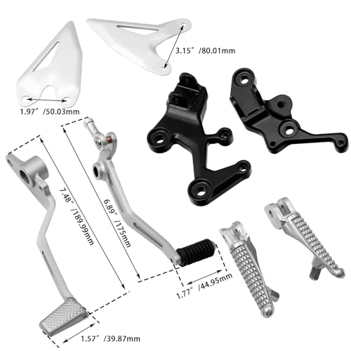 Image of FOVPLUE Front Driver Footrests Kit,Rider Foot pegs+gear shift lever /brake pedal+footpeg brackets+gear shift rod+protection fins for Kawasaki Ninja 400 2018-2024,Z400 2019-2024,NINJA 500 /Z500 2024-2025