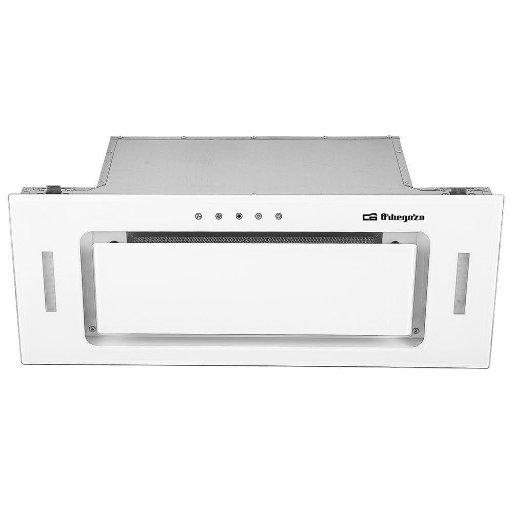 Orbegozo CA 09190 BL - Campana extractora cassette 90 cm, Clase A, frontal cristal templado blanco, extracción 637,1 m3/h, 3 niveles de potencia, iluminación LED