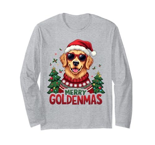Merry Goldenmas Cute Golden Retriever Dog Christmas Holiday Maglia a Manica