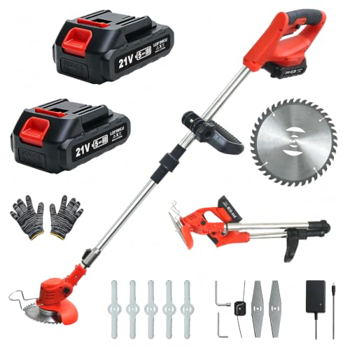 LOFINKU Foldable Electric Weed Wacker, 21V Cordless Weed Eater with 2 Batteries