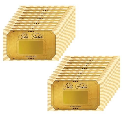GONZTEL 20 piezas Golden Rasca y Gana Personalizado Tarjeta Regalo Vales Para Rellenar Usted Mismo Tarjeta Rasca con Sobre Regalo Invitaciones Tarjeta de Cumpleaños Golden Ticket