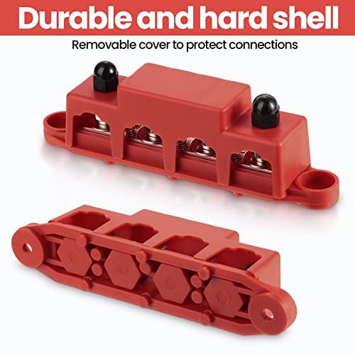 Hoteam Power Distribution Block Bus Bar 4 Post Marine Bus Bar With Cover Terminal Block Distribution Connecting Blocks Terminal Studs Red And Black 48V Dc 250 Amp For Car Rv Truck Boat (5/16" M8) #TOP4