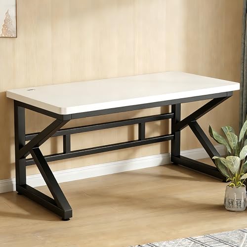 FUKEFUZ Mesa de Juego Forma K, Escritorio Ordenador Estable, Mesa Oficina Grande Moderna para Habitación Juvenil y Oficina, Puesto de Trabajo PC, Montaje Fácil, Escritorio 18 mm(Blanco,B-FR,51.2in)