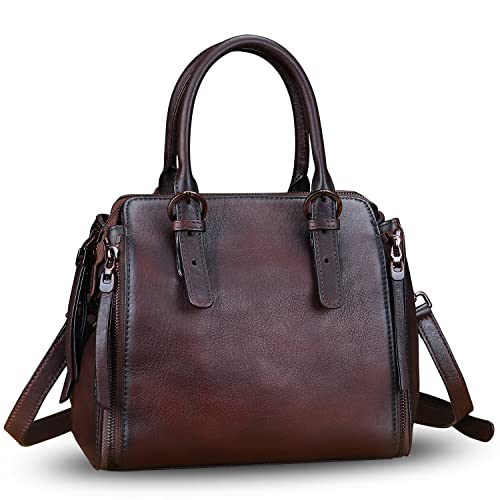 Genuine Leather Handbags Satchel for Women Purse Vintage Handmade Top-Handle Handbag Crossbody Shoulder Bag (Coffee)