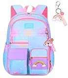 Mochila Escolar Arco Íris Menina Alça de Ombro Acolchoada Confortável - Azul Celeste