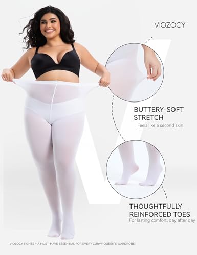 Plus Size Tights for Women, Run-Resistant High Waist Oversize Pantyhose, Semi Opaque Nylon Tights 1X, 2X, 3X, 4X4