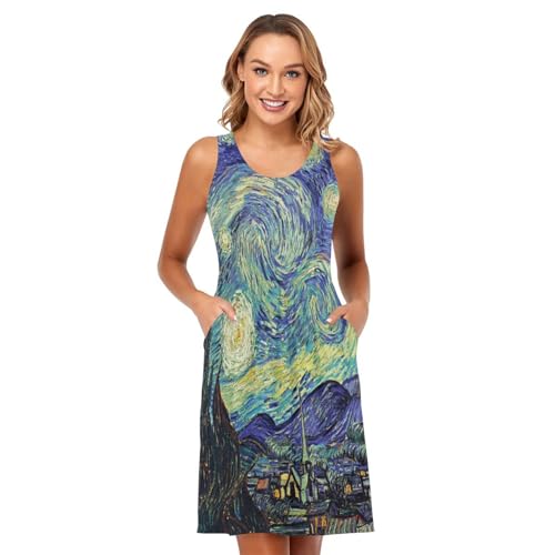 Image of ALAZA Women's Summer Dress Sun Dress Sleeveless with Pockets