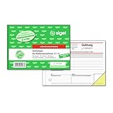 SIGEL SD120 Quittungsblock für Kleinunternehmer, fortlaufend nummeriert, eindeutige 7stellige Nummer, A6 quer, 2x30 Blatt, selbstdurchschreibend, aus nachhaltigem Papier