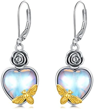 Sterling Silver Sloth/Butterfly/Bee/Elephant/Snake/Panda Dangle Drop Stud Earrings Moonstone Leverback Earrings Hypoallergenic Valentines Birthday Gifts for Women Mum