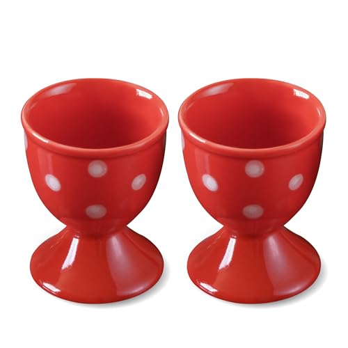Image of Cinf Ceramic Egg Cups, Set of 2, Red Boiled Egg Holders for Breakfast