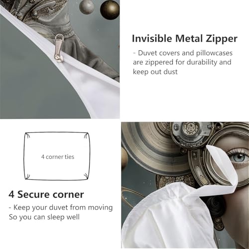 Housse de Couette 140x200 Anti-Glissement avec Fermeture Éclair pour Lit Simple - 8