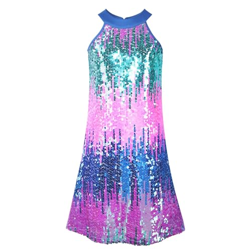 Image of WELAKEN Girls Ombre Sequin Dress Sparkly Fancy Short Puff Sleeves Gradient Party Dress