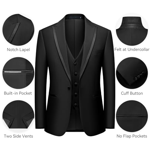 WEEN CHARM Men's 3 Piece Suit One Button Blazer Jacket Vest Pants Set Slim Fit Formal Wedding Business Suit Tuxedo Suit4