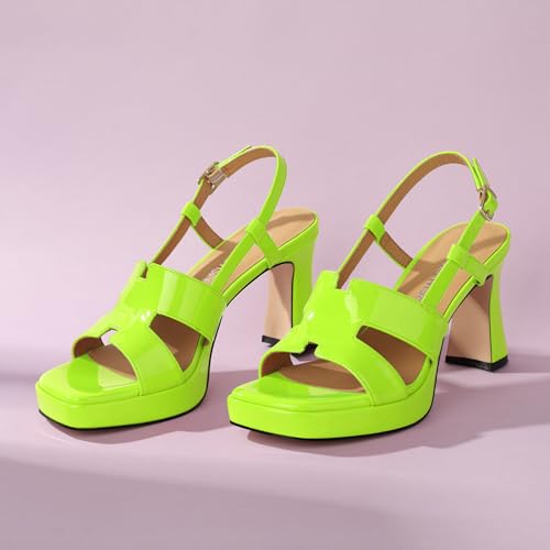 Image of ROSERWISH Heels for Women Chunky Block Platform High Heels Square Open Toe Strappy Heel Sandals Wedding Party Prom Fashion Slingback Dress Pump Sandals Shoes