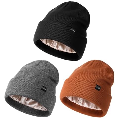 YANIBEST Satin Lined Beanie Hats for Women Men Knit Beanie Hat Soft Warm Unisex Cuffed Beanie Dark Orange Cover