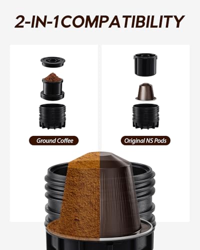 Image of Portable Coffee Maker for Travel & Camping, Travel Lightweight Coffee Machines, Manually Operated, Compatible Ground Coffee & NS Capsule (Black)