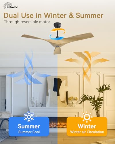 Image of Sofucor 52 Inch Ceiling Fans No Lights, Modern Ceiling Fan with 3 Plastic Blades, 4500CFM 6-Speed 3-Timer Reversible DC Motor, for Bedroom Living Room Patios Office, ETL /FCC