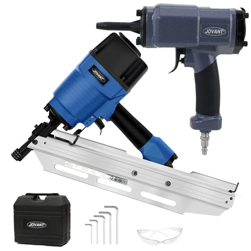 JOVANT Pneumatic Framing Nailer and Punch Nailer，Pneumatic Power Tool Combo Kit with 400 Paper Collated Nails,2-in-1 Pro Preferred Brand of Pneumatic Nailer gun and Nail Puller Ideal for Framing