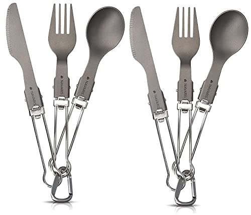 M T BROTHERS – Titanium Folding Utensil Set – Fork Knife Spoon Foldable Metal Silverware Utensils for Camping, Backpacking, Hiking (Pack of 2 Set (6 Pcs))