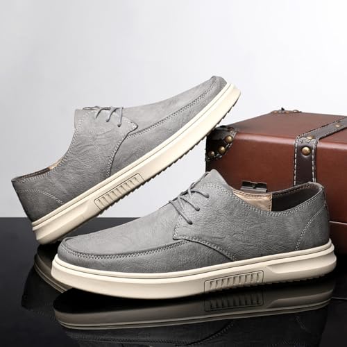 Men's lace - up Leather Shoes, Classic Square - Toe Casual Business Formal Dress Shoes, paired with Contrast - Colored Soles and Minimalist Design.3