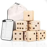 Barcaloo Giant Wooden Yard Dice - Yardzee Outdoor Game Set 3.5 inch- 6 Jumbo Dice, Scoreboard and...