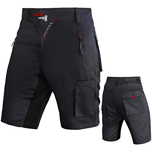 Brisk Bike Pantaloncini MTB con pantaloncini a compressione interni imbottiti (Black, XL)