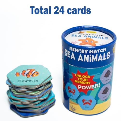 Image of THE BOOK TREE Memory Match Game: Sea Animals - 24 Durable Cards, 12 Ocean-Themed Pairs, Brain-Boosting Educational Game for Kids, Toddlers, and Families