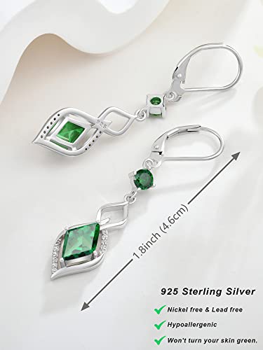 Rgemcy Infinity Dangle Earrings - 925 Sterling Silver Rhombus Cubic Zirconia Leverback Earrings Gifts For Women（Emerald） #TOP4