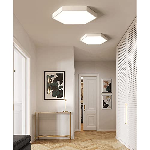 Lustre LED mince plafonnier hexagonal gris 50cm chambre 6000K - 4