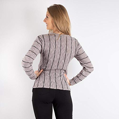 Blusa de meia malha listrada vertical 31209 - Cinza - P