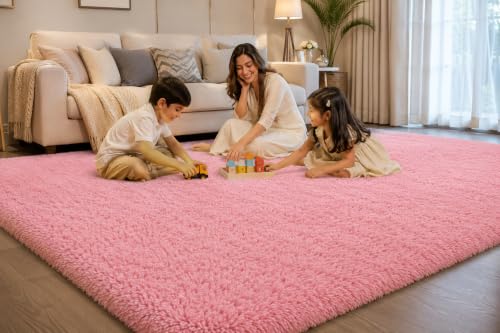 Image of Shaggy Carpet 3x5 Ft for Living Room & Bedroom (Pink)
