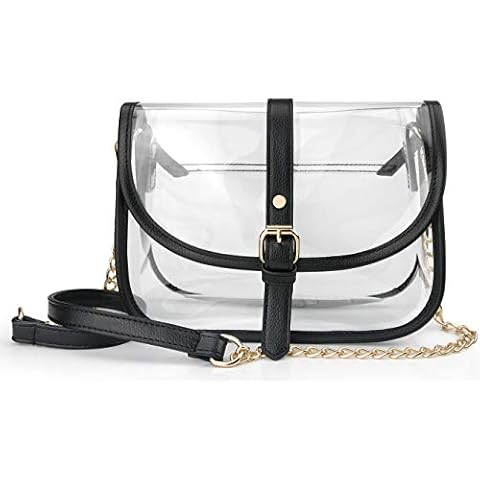Hoxis Clear Saddle Cross Body Bag Women Chain Shoulder Handbag Purse with Faux Leather Trim (Black) Cover