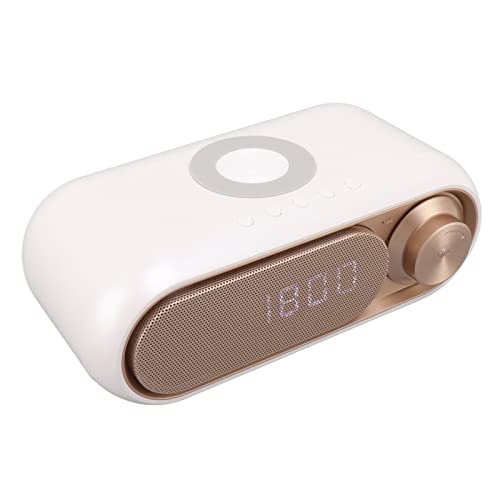 Fockety Radio Despertador Digital, Radio Despertador de Carga Inalámbrica con Altavoz Bluetooth y Auxiliar, Llamadas Manos Libres, Puerto de Carga USB, para Dormitorio (Spray Blanco Oro