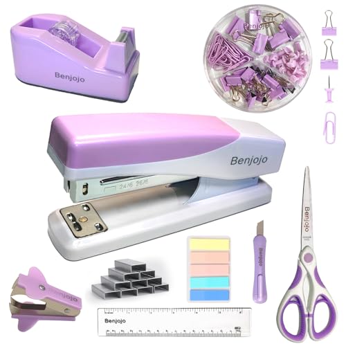 Purple Desk Accessories Set for Women, Stapler and Tape Dispenser