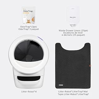 Litter-Robot 4 Beginner Bundle by Whisker, White - Automatic, Self-Cleaning Litter Box, Includes Litter-Robot, Fence, Mat, 2 OdorTrap Pack Refills, 25 Waste Drawer Liners & 1 Year of WhiskerCare