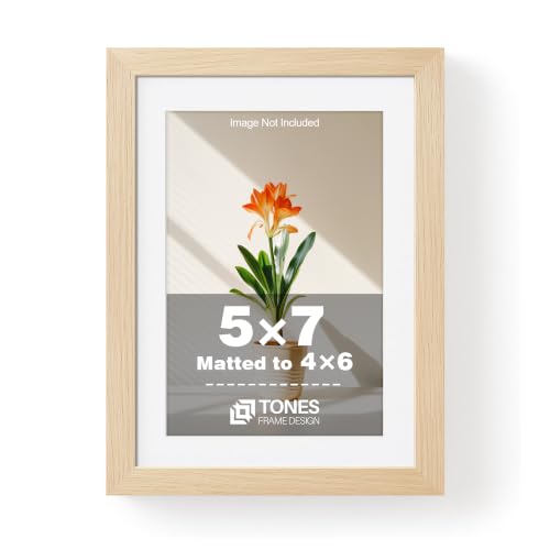 TONES FRAME DESIGN 5x7 Picture Frame Matted to 4x6 Frame Solid Wood,1 Pack