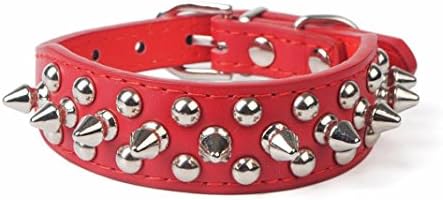 LINGERY Pet PU Leather Rivets Adjustable Skull Head Dog Collar Chain Ring Spiked Studded Dog Collar for Big Medium Dog (Red, M)